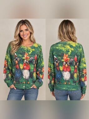 Green Polyester Chicken Cardigan XXL